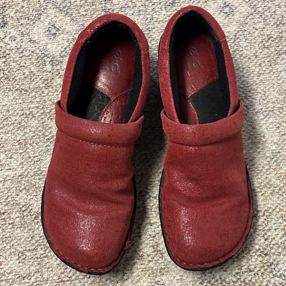 Born Concept Leather Comfort Clogs, Red Maroon Burgundy, 10